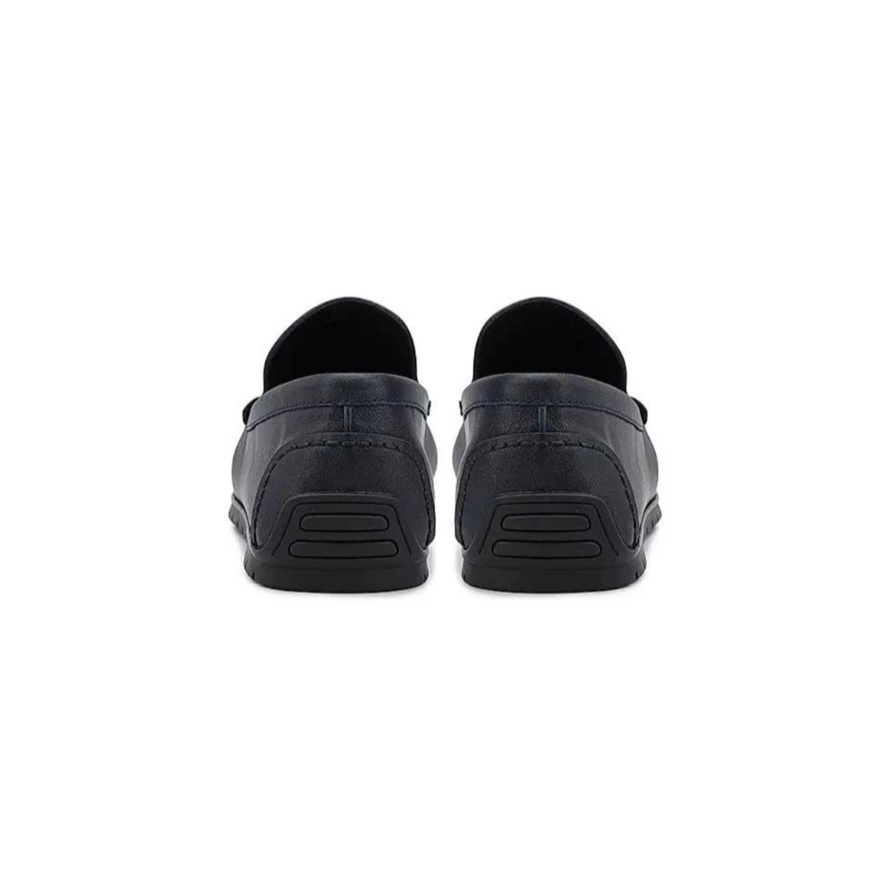 Navy Plain Leather Moccasins