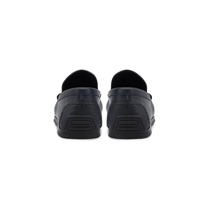 Navy Plain Leather Moccasins