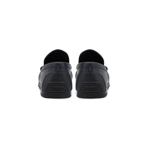 Navy Plain Leather Moccasins