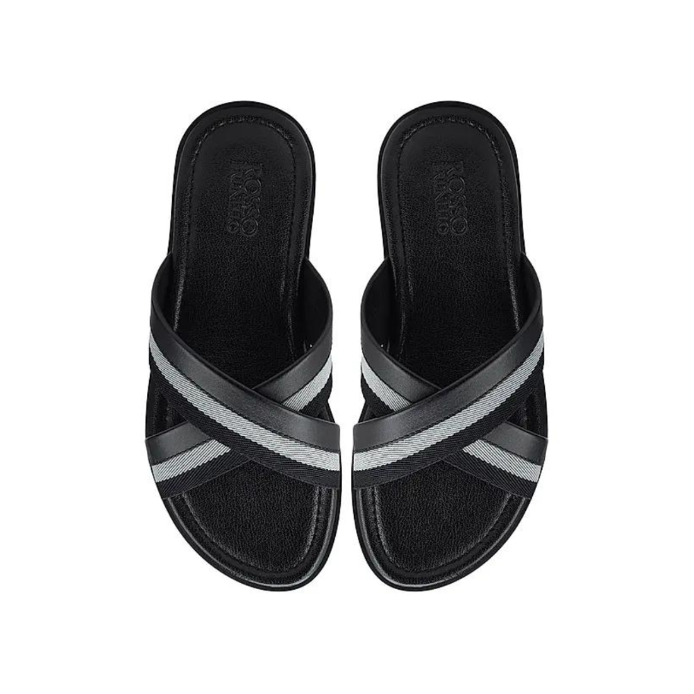 Black Criss Cross Leather Slippers