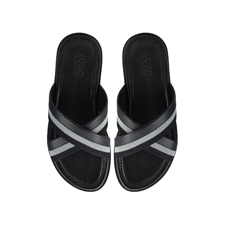 Black Criss Cross Leather Slippers