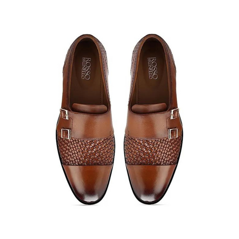 Tan Textured Leather Monk Straps