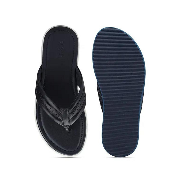 Navy Thong Leather Slippers