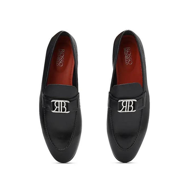 Black Leather Loafers With Logo