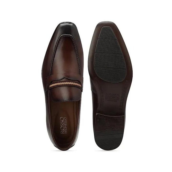 Coffee Striped Leather Loafers