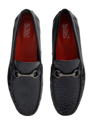 Blue Croco Textured Moccasins