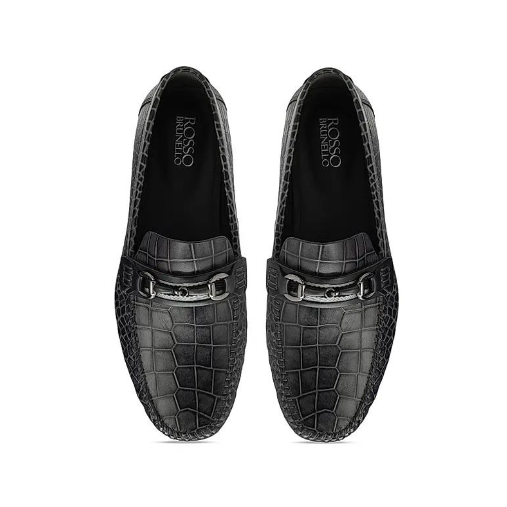 Grey Croco Textured Moccasins