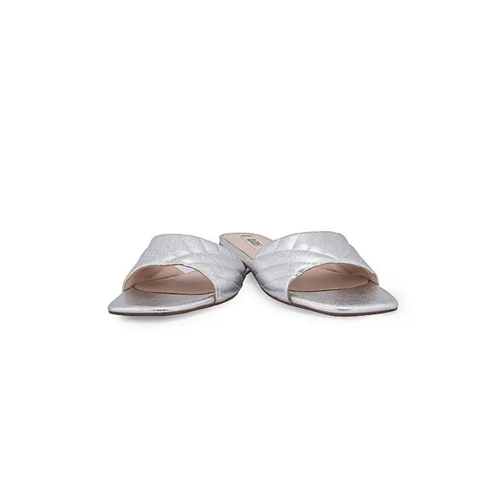 Silver Faux Leather Sliders