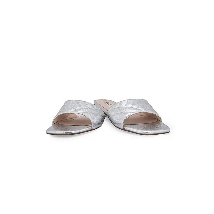 Silver Faux Leather Sliders