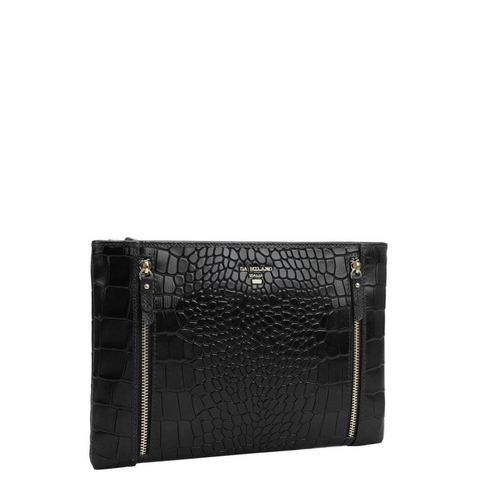 Small Croco Leather Clutch - Black