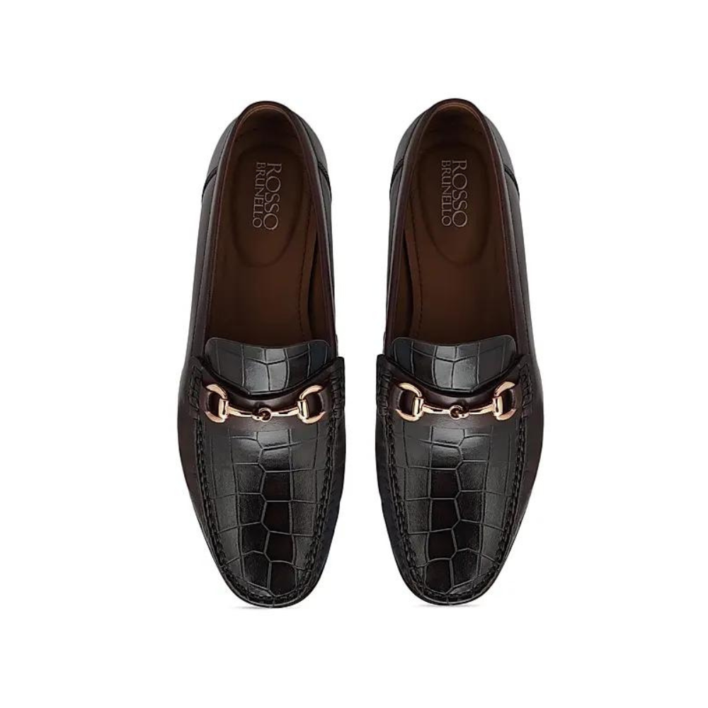 Coffee Croco Textured Loafers