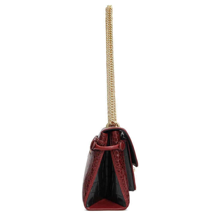Small Croco Leather Shoulder Bag - Cherry