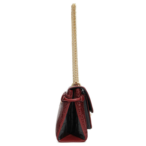 Small Croco Leather Shoulder Bag - Cherry