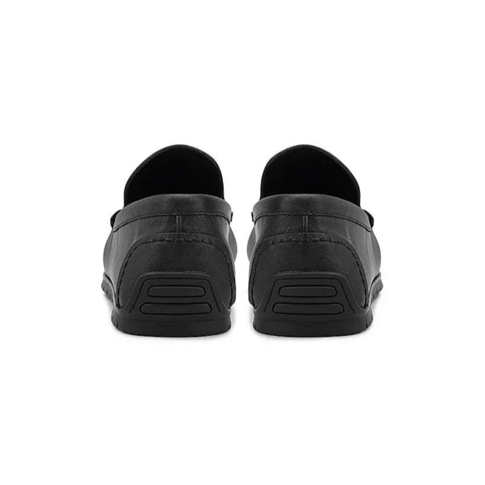 Black Plain Leather Moccasins