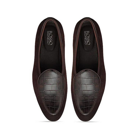 Coffee Croco Textured Loafers