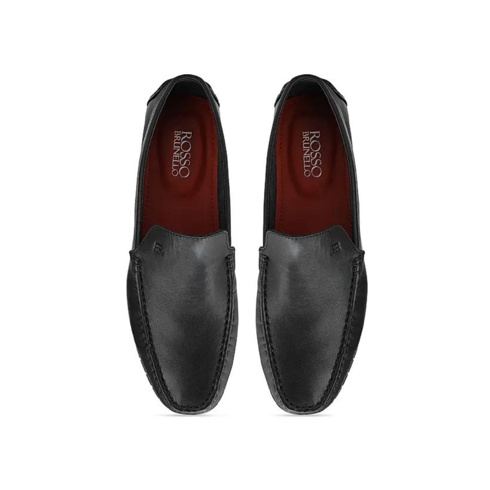 Black Plain Leather Moccasins