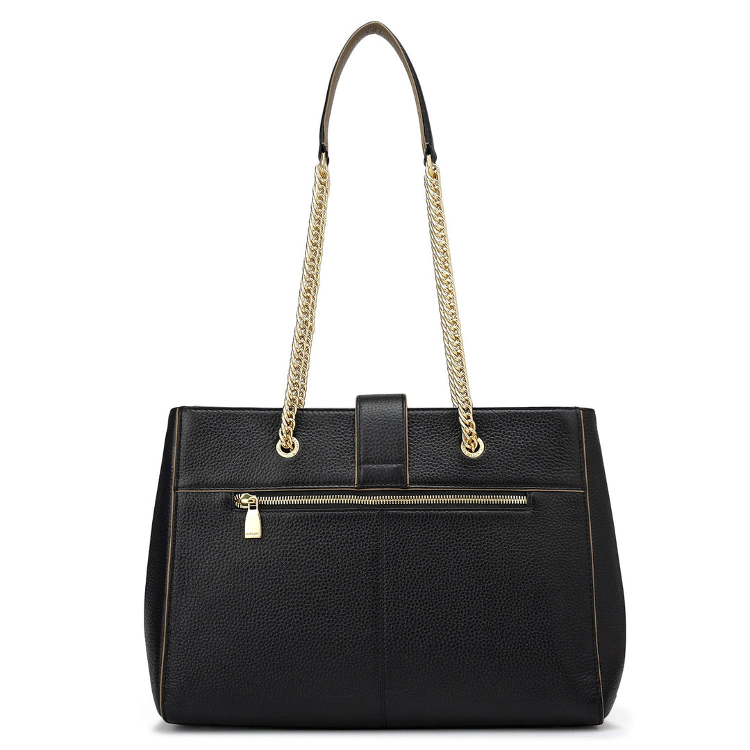 Medium Wax Stripe Leather Shoulder Bag - Black
