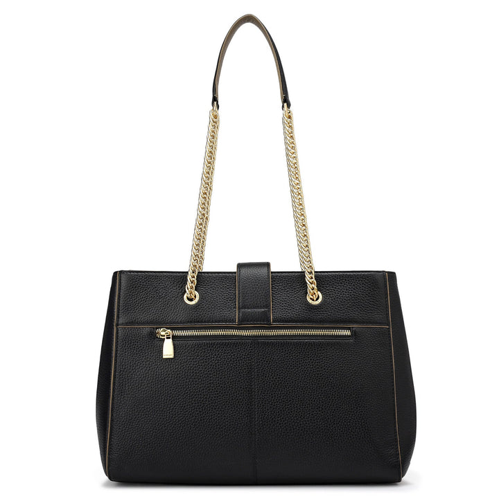 Medium Wax Stripe Leather Shoulder Bag - Black
