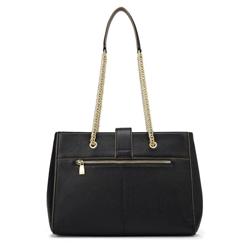 Medium Wax Stripe Leather Shoulder Bag - Black
