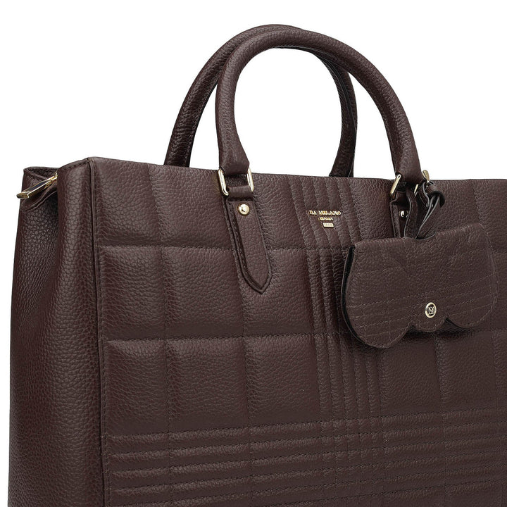 Large Wax Stripe Leather Book Tote - Berry