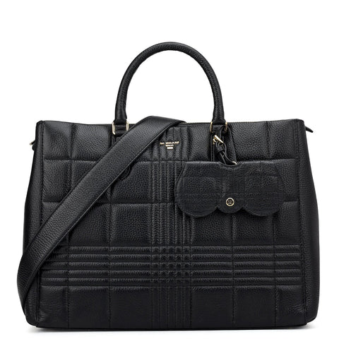 Large Wax Stripe Leather Book Tote - Black