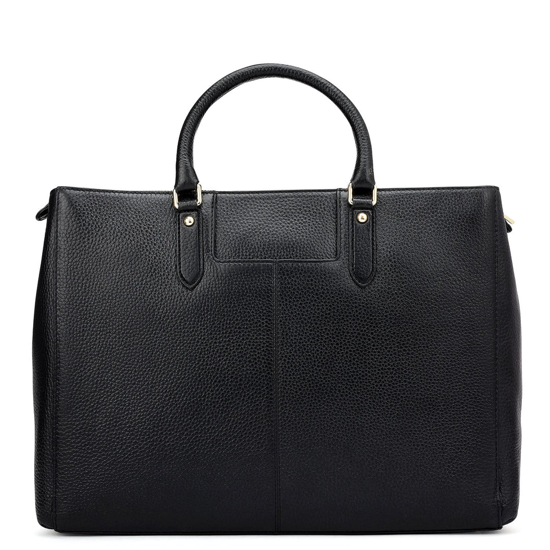Large Wax Stripe Leather Book Tote - Black