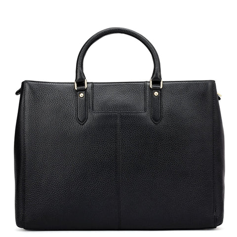Large Wax Stripe Leather Book Tote - Black