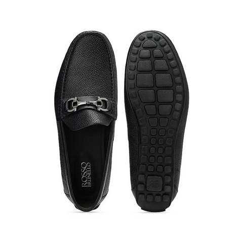 Black Leather Moccasins With Buckle