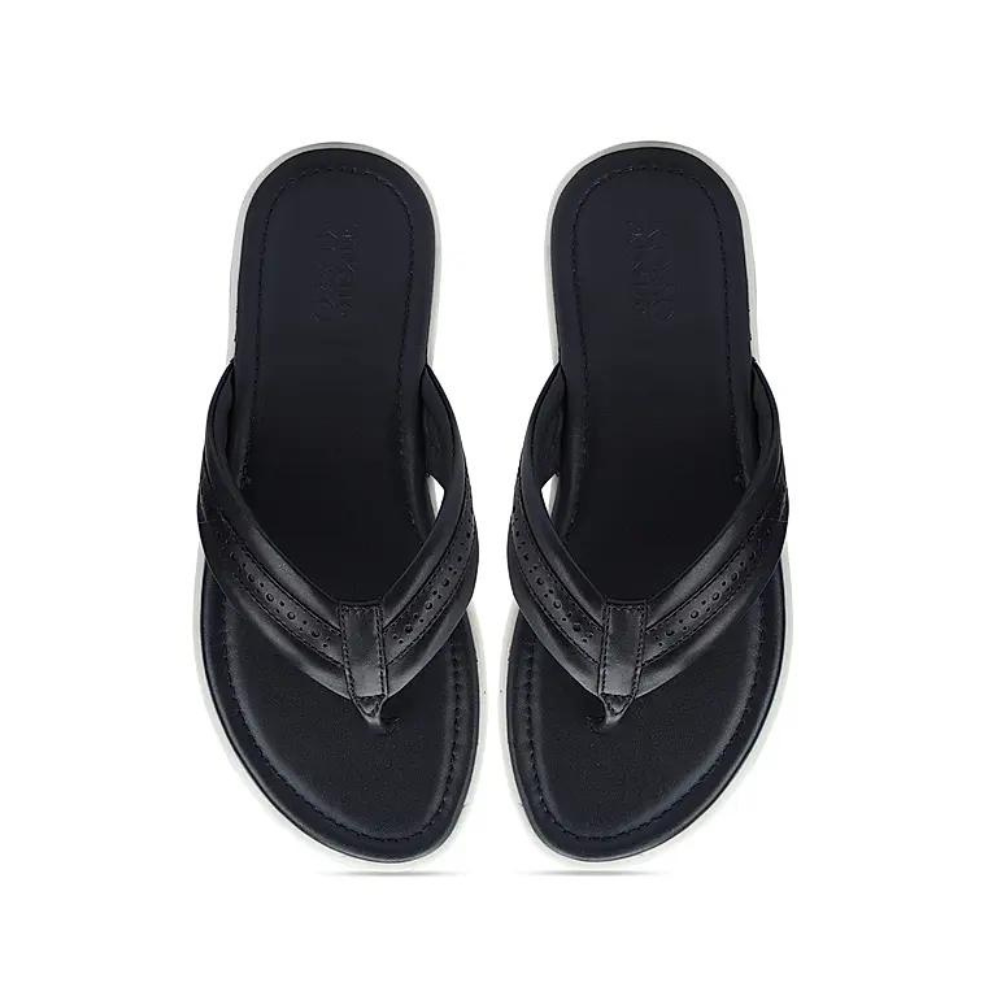 Navy Thong Leather Slippers