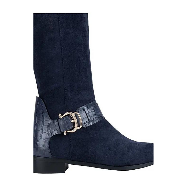 Blue Faux Suede Knee High Boots