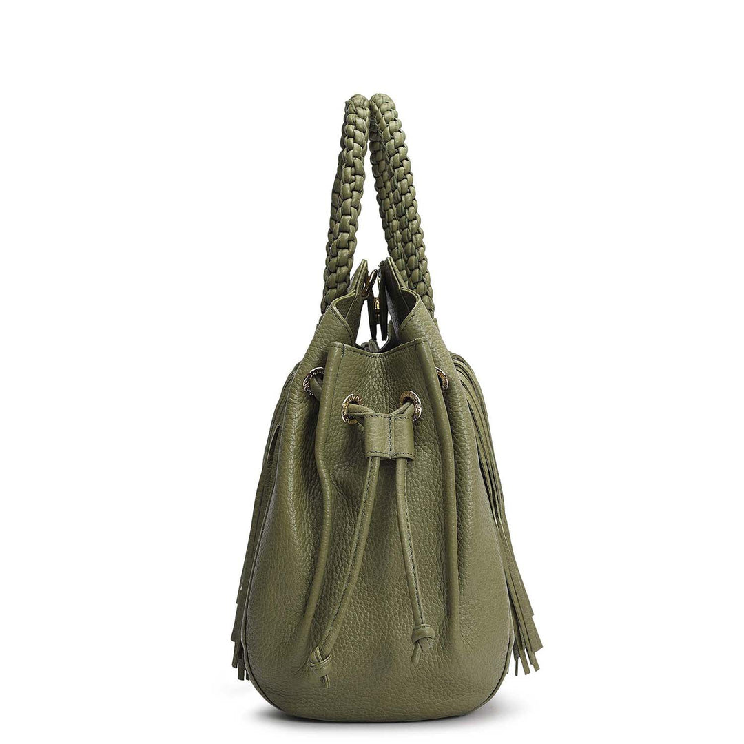 Medium Wax Leather Satchel - Fern