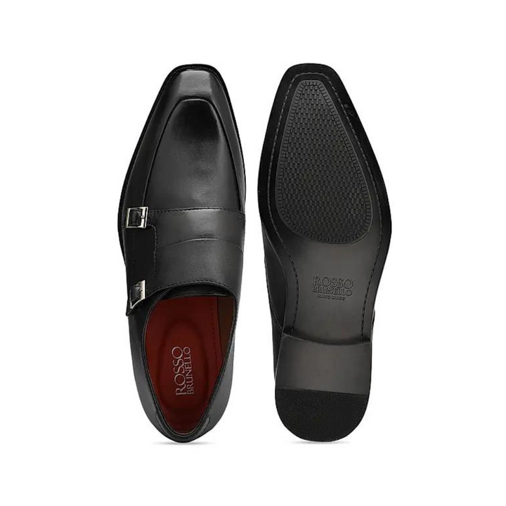 Black Plain Leather Monk Straps