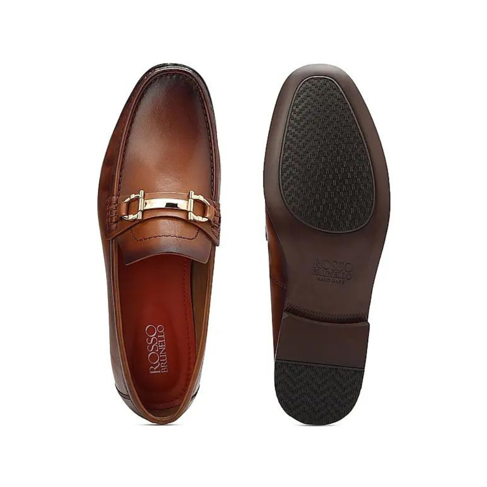 Tan Leather Loafers With Buckle