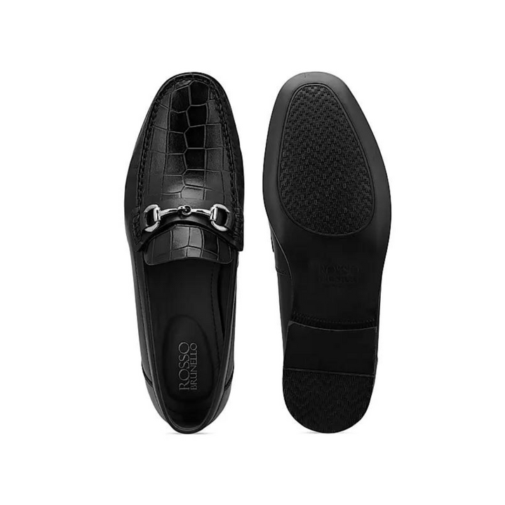 Black Croco Textured Loafers