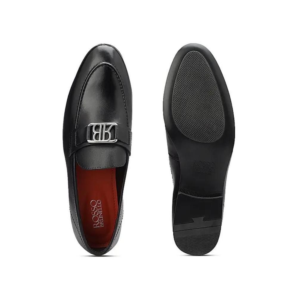 Black Leather Loafers With Logo