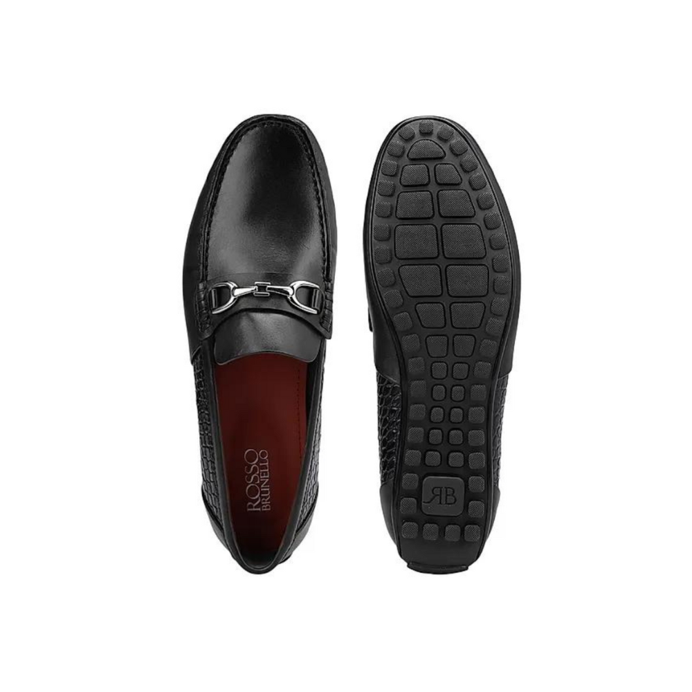 Black Leather Moccasins With Buckle