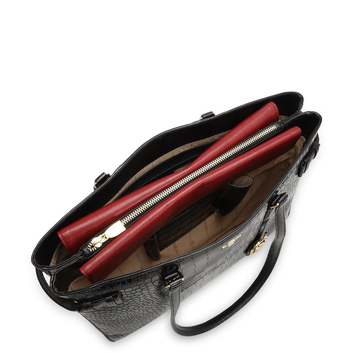 Medium Croco Leather Tote - Black