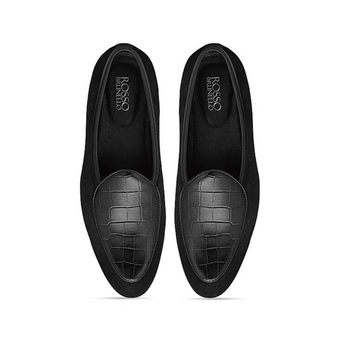 Black Croco Textured Loafers