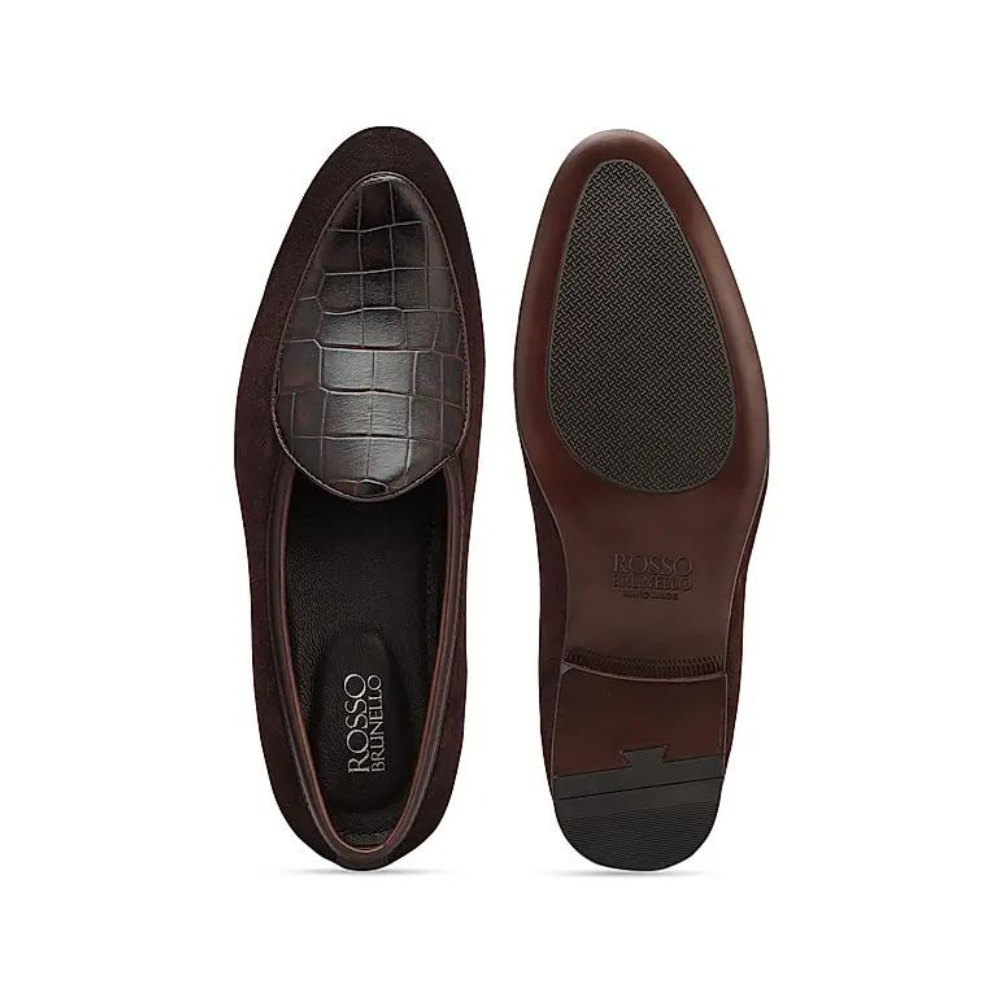 Coffee Croco Textured Loafers