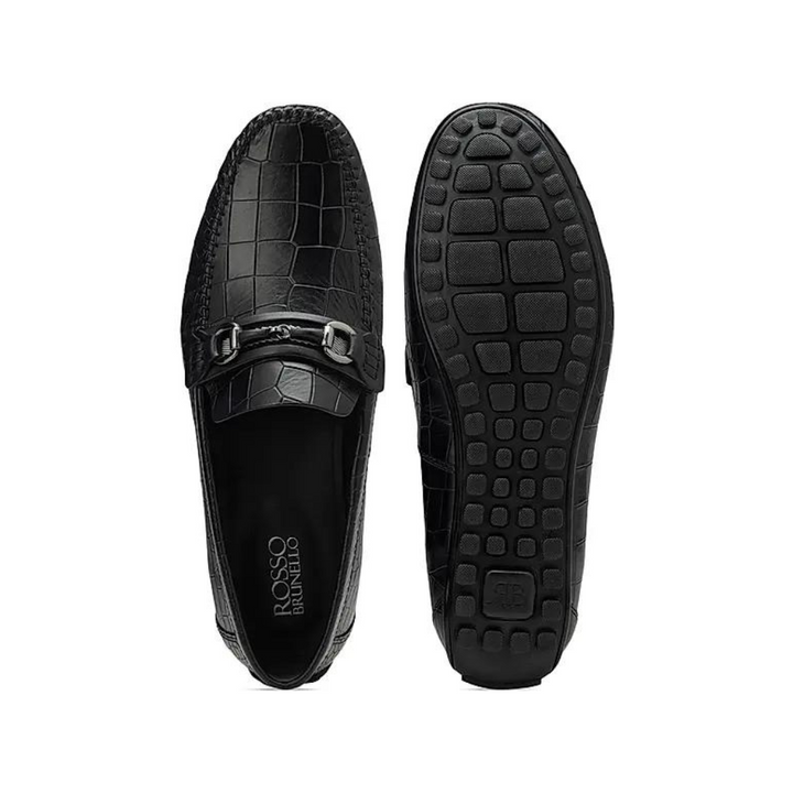 Black Croco Textured Moccasins