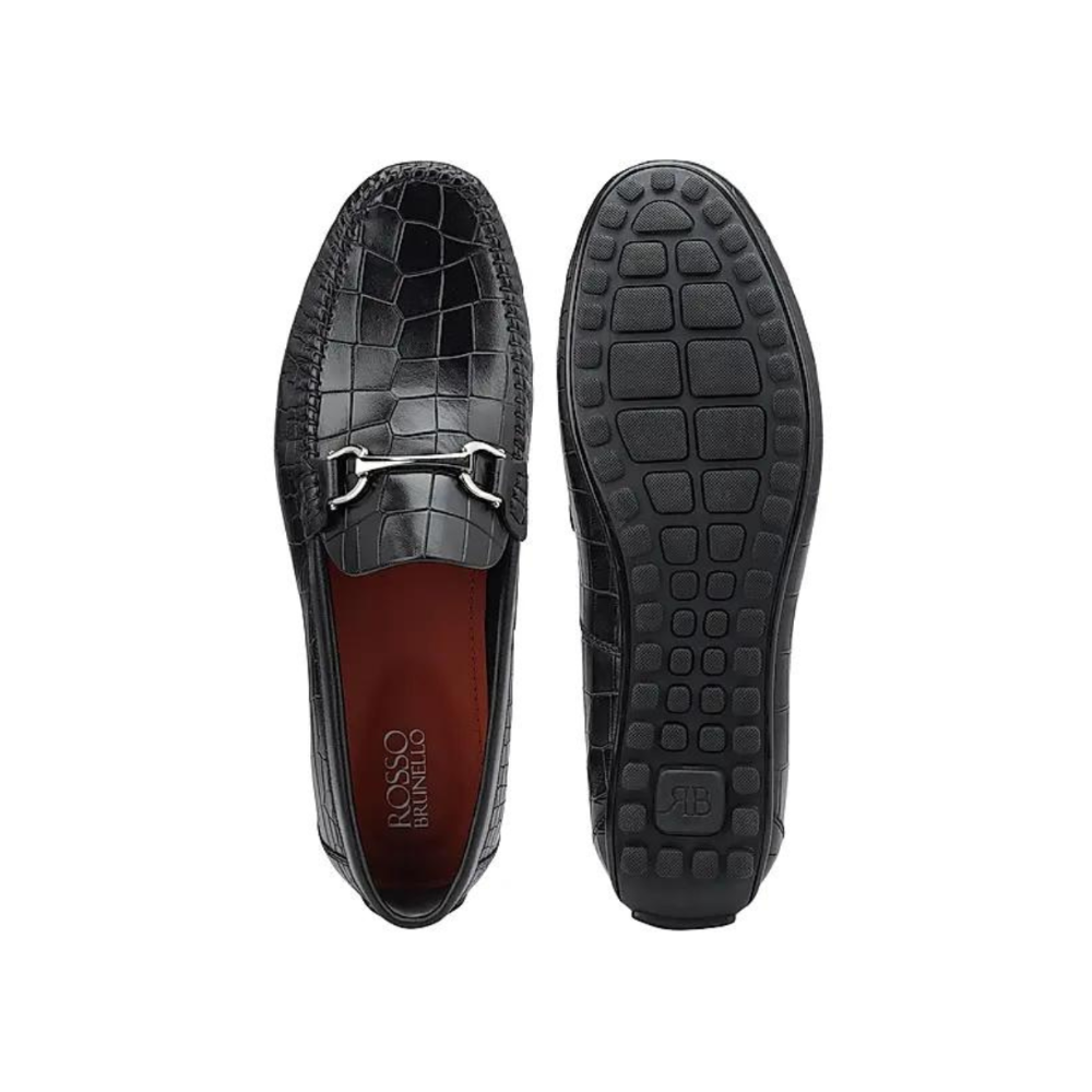 Black Croco Textured Moccasins