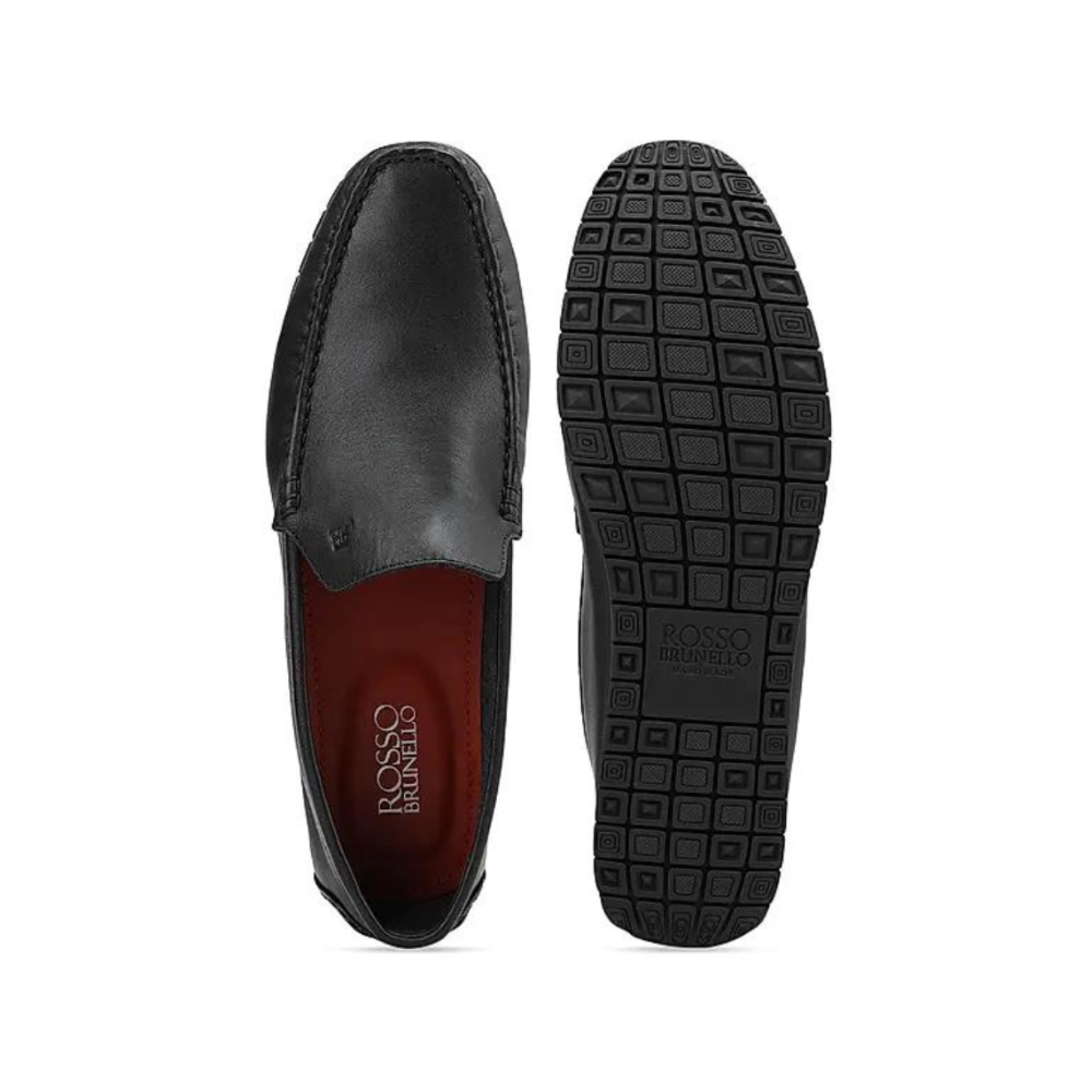 Black Plain Leather Moccasins