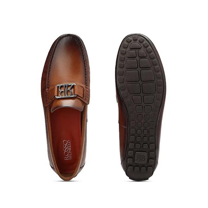 Tan Leather Moccasins With Logo