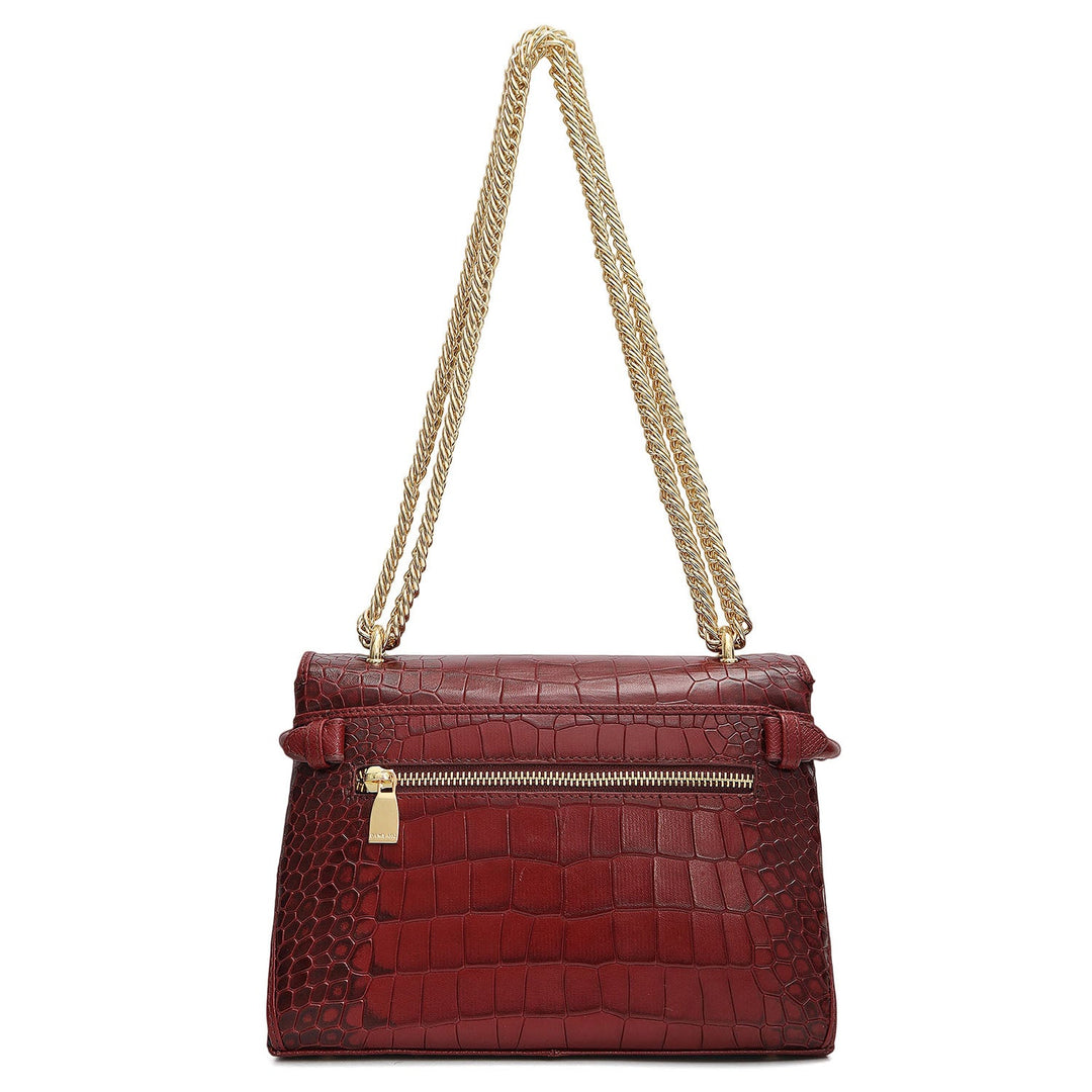 Small Croco Leather Shoulder Bag - Cherry