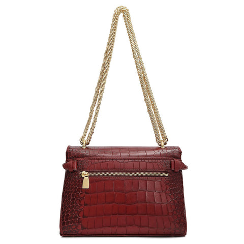 Small Croco Leather Shoulder Bag - Cherry