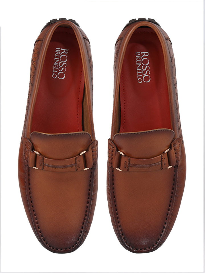 Tan Leather Moccasins With Panel