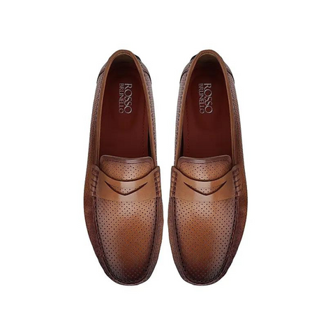 Tan Perforated Leather Moccasins