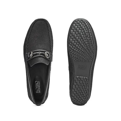 Black Laser Print Leather Moccasins