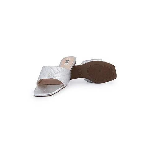 Silver Faux Leather Sliders