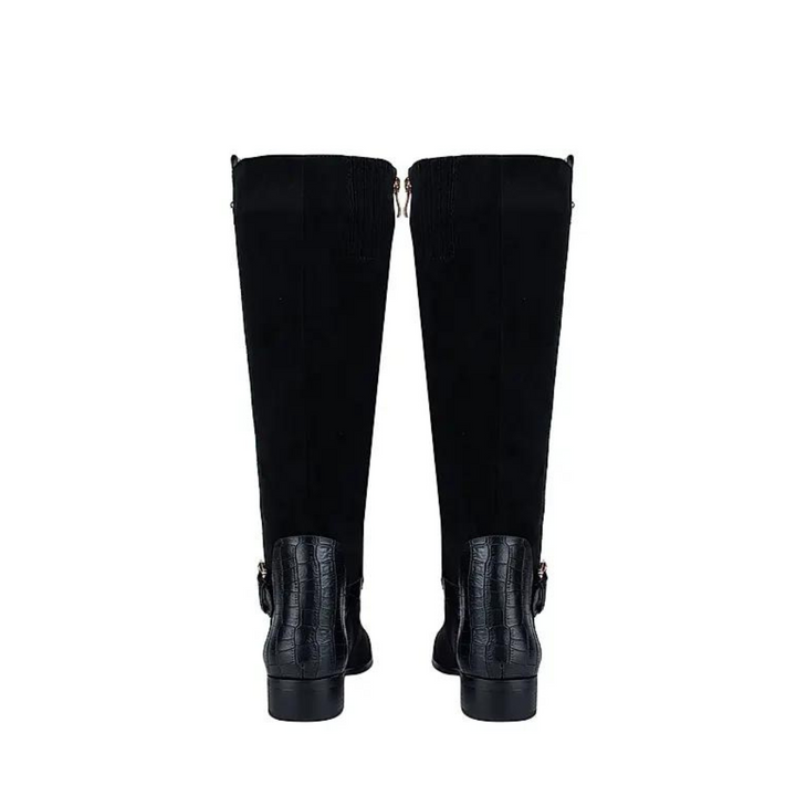 Black Faux Suede Knee High Boots